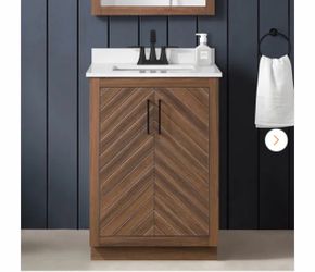 Huckleberry 24 in. Single Sink Freestanding Spiced Walnut Bath Vanity with White Engineered Stone Top (Assembled)