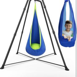 Swing Stand Frame with Sensory Pod Swings and Chair, Sensory Swing Set, X-Shaped Swing Frame, Heavy-Duty Metal Hammock Chair Stand for for Adults Indo