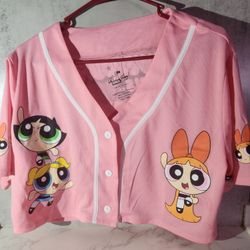 Womens Shirt Powerpuff Girls Pink Crop Jersey XL – Blossom Bubbles Buttercup