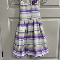 The Children’s Place 89 White Purple & Green Striped Girl’s Dress -  6X/7 - VGUC