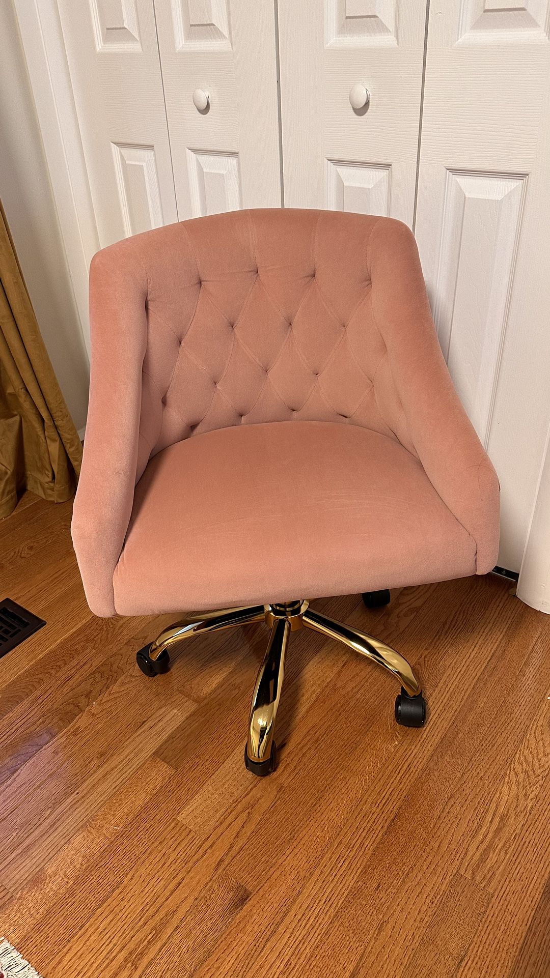 MOJAY Velvet Fabric Pink Desk Chair for Home Office