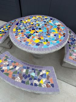 Concrete Patio Table with 3 Benches