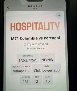 Colombia Vs Portugal Hospitality tickets