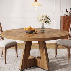 Tribesigns Farmhouse Dining Table, 47 Inch Round Dinner Table for 4, Rustic Round Dining Room Table for Home Dining Room Living Room (Wood)
