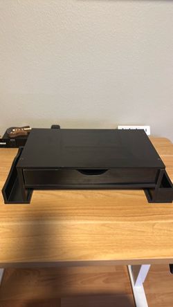 Dark Wood Monitor Stand with Drawer