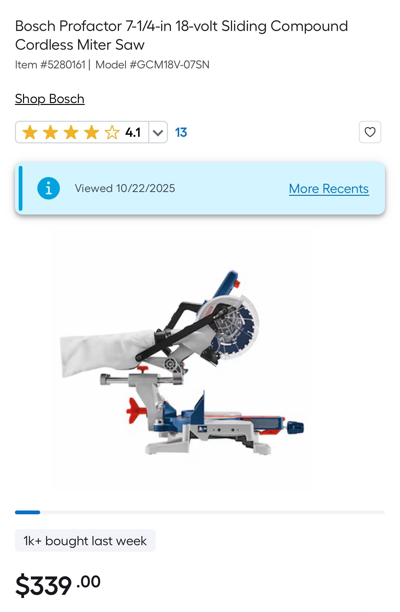Bosch Profactor 7-1/4-in 18-volt Sliding Compound Cordless Miter Saw. With 2 4Ah Batteries & Charger