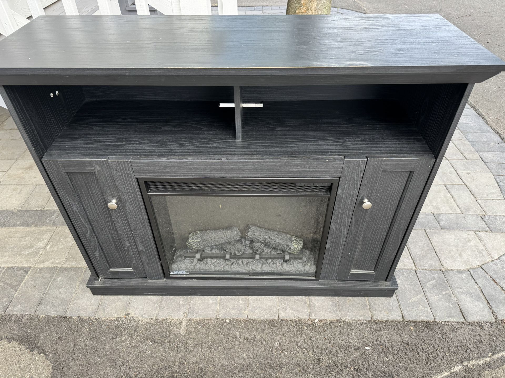 Like New TV Stand Black Fireplace
