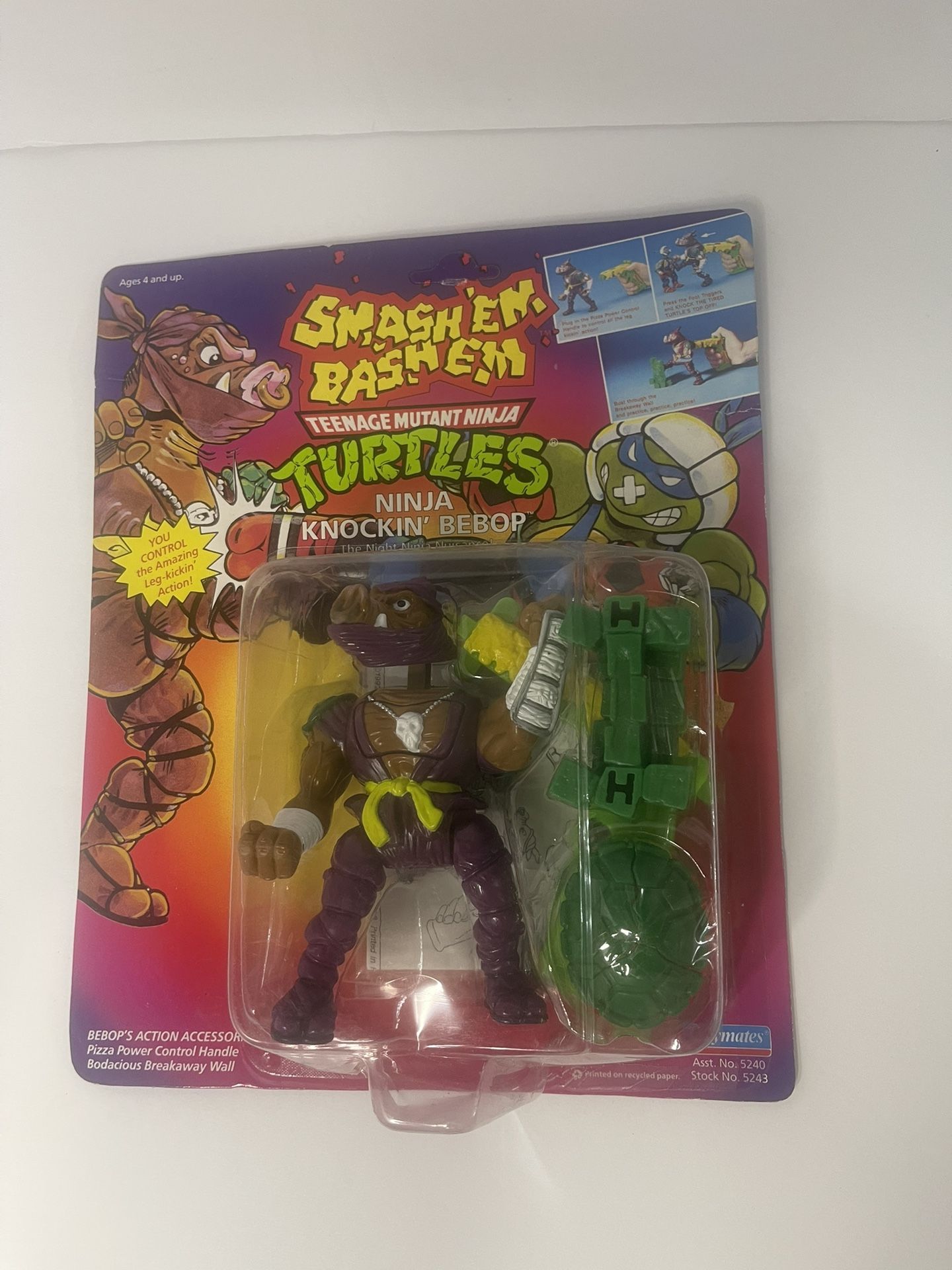 TMNT Ninja Turtles Smash Em Bash Em Ninja Knockin' Bebop Carded 1992 Vintage