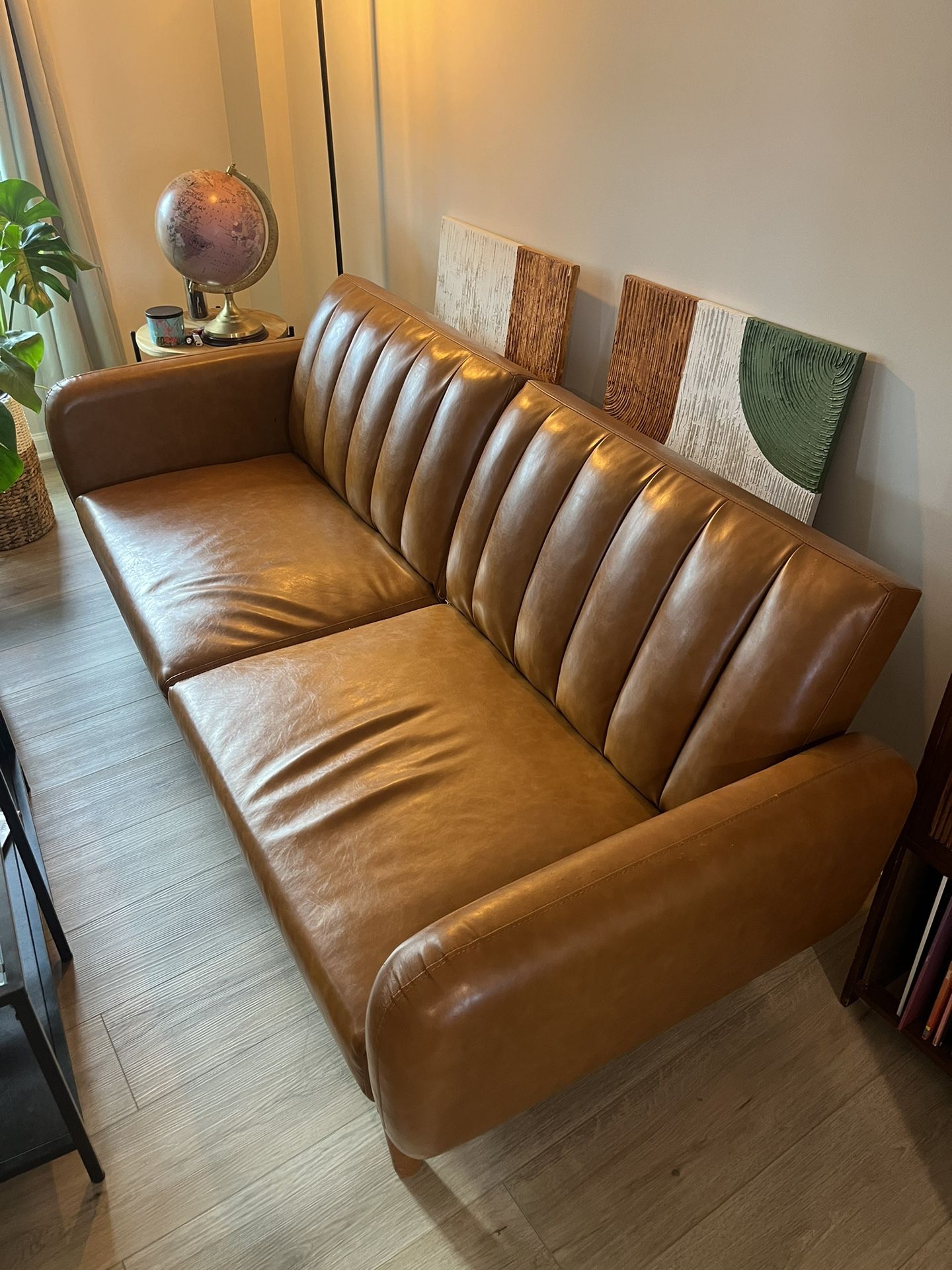 Brittany 81.5’ Vegan Leather Convertible Sofa By Novogratz - Used 