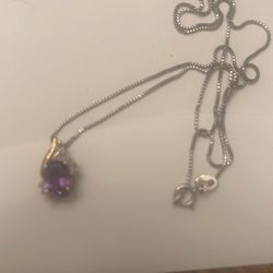 Amethyst &Diamond Accent Birthstone Necklace 