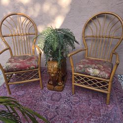 Vintage rattan bamboo Polynesian style boho Ballon chairs pair