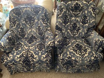 2 Blue-and-White Floral-print Sofa Chairs