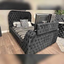 Black Color King or Queen Bedframe With Fire place TV Lift