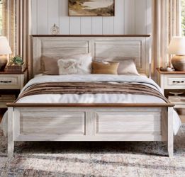 NEW Farmhouse Queen Bed Frame W/ Headboard & Footboard, Rustic Queen Platform Bed Frame !