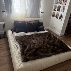 Ivory Pleated Fabric Bed frame 