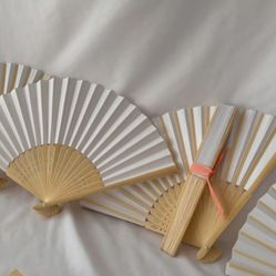 67 White Paper Folding Fans - Bamboo & Paper