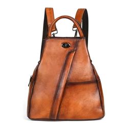 QUQUITO Retro Leather Backpack for Women – Convertible Cowhide Shoulder Bag