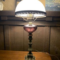Rare Pair Antique Amethyst Glass Lamps