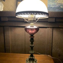 Antique Amethyst Handblown Glass Electrified Gas Lamps ( A Rare Matching Pair)