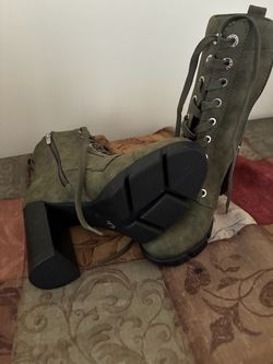 Olive Green Lace-Up Heeled Combat Boots