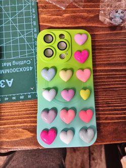 3D Heart Phone Case Green Ombre