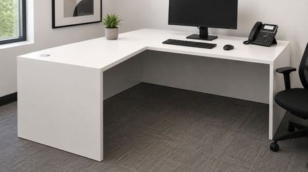  White L-Shaped Desk – 60" x 72", Brand New | $450