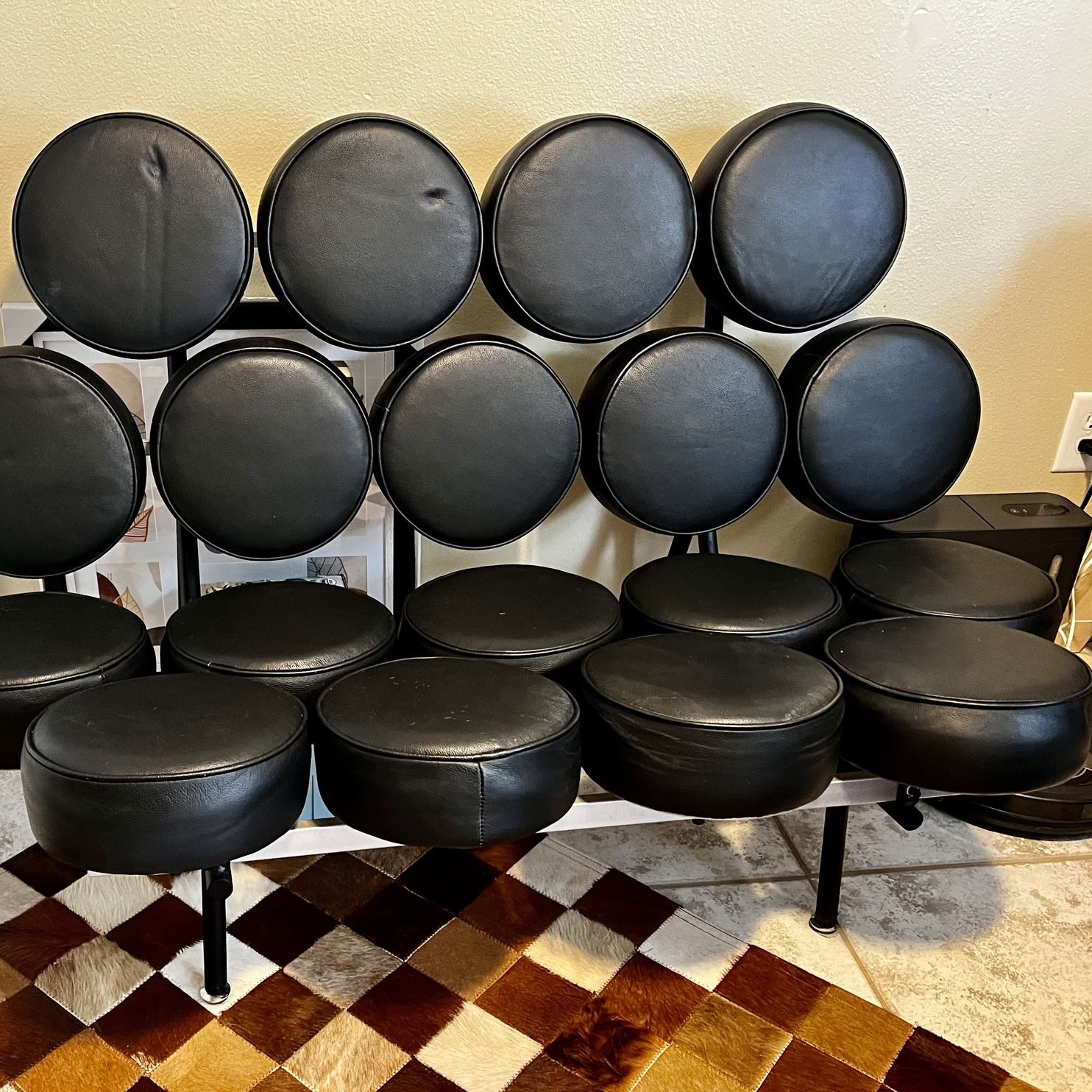Replica Herman Miller Midcentury Modern Nelson Black Pebble Leather Marshmallow Sofa