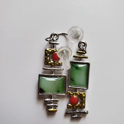 Red and Green Rectangular Earrings 