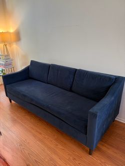 Mid Century Blue Velvet Couch