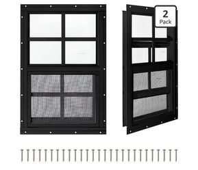 Black Single-Hung Windows with Screen – 2 Pack