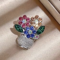 Brand New Dazzling Rhinestone Flower Basket Brooch Pin