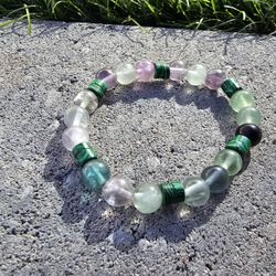 Rainbow Fluorite And Malachite Bracelet