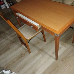 Vintage Wood Table Computer Desk With Chair 