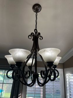 5-Light Dark Bronze Chandelier with Glass Shades