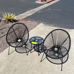 New 3 Pieces Outdoor Patio Acapulco Chair Table Set With Glass Bistro Porch Poolside