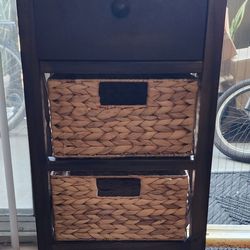 Wood Wooden Side Table Drawers Wicker