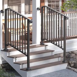 Redlife 2 Pack Outdoor Handrail, Fit 3 or 4 Steps Outdoor Stair Railing, Exterior Handrails for Concrete Steps, Safety Outdoor Hand Rails for Exterior