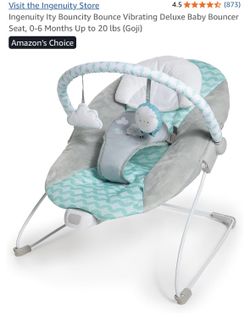 Ingenuity Ity Bouncity Bounce Vibrating Deluxe Baby Bouncer Seat, 0-6 Months Up to 20 lbs