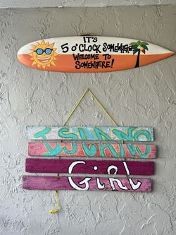 Handpainted, Large Plaques: Island, Girl, And It’s 5 O’clock Somewhere