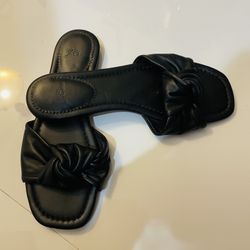 JCREW BLACK LEATHER SLIDES 9 