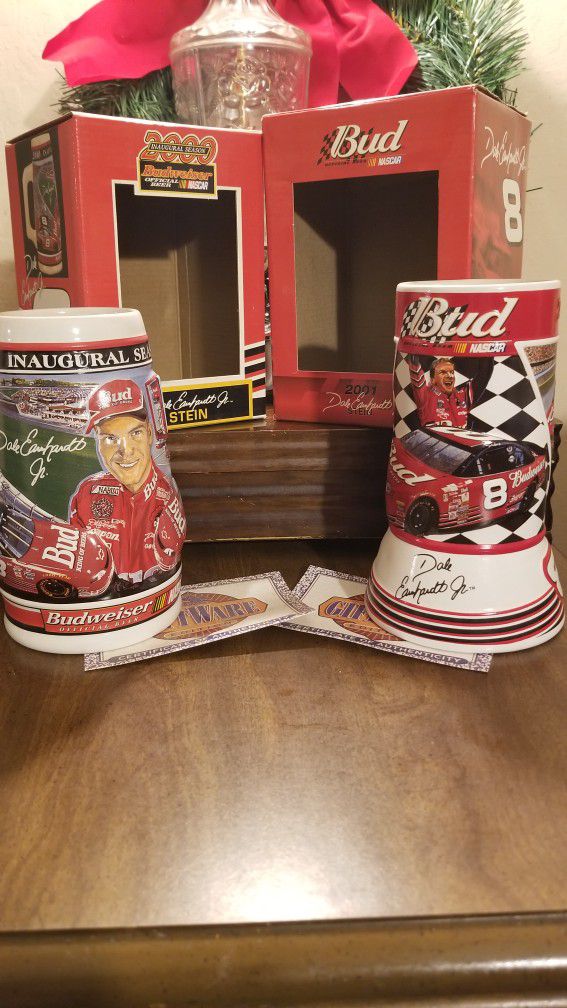 $30 BOTH!!Budweiser/Nascar DALE EARNHARDT, JR Collector Steins 2000 & 2001