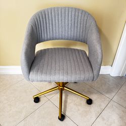 Modern swivel office chair – grey fabric + gold base (excellent condition) 