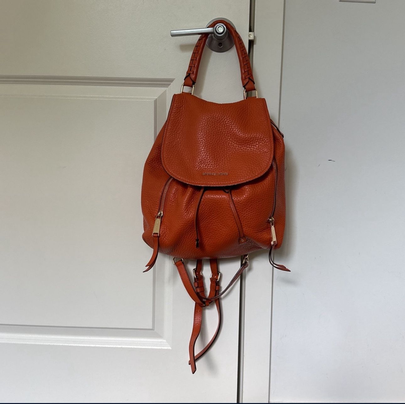 Orange Michael Kors Backpack Purse Handbag