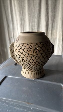 Ceramic Fish Vase Hand-Carved Stoneware