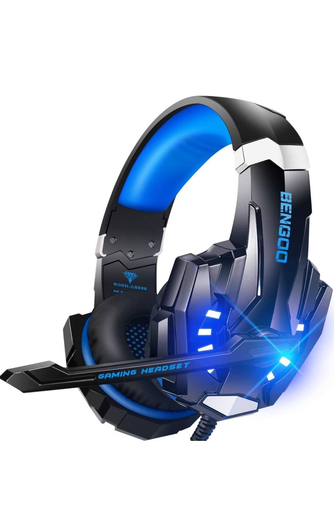 Stereo Gaming Headset for PS4 PC Xbox One PS5 Controller, Noise Cancelling Over Ear Headphones with Mic, LED Light, 7.1 Surround Sound, Soft Memory Ea