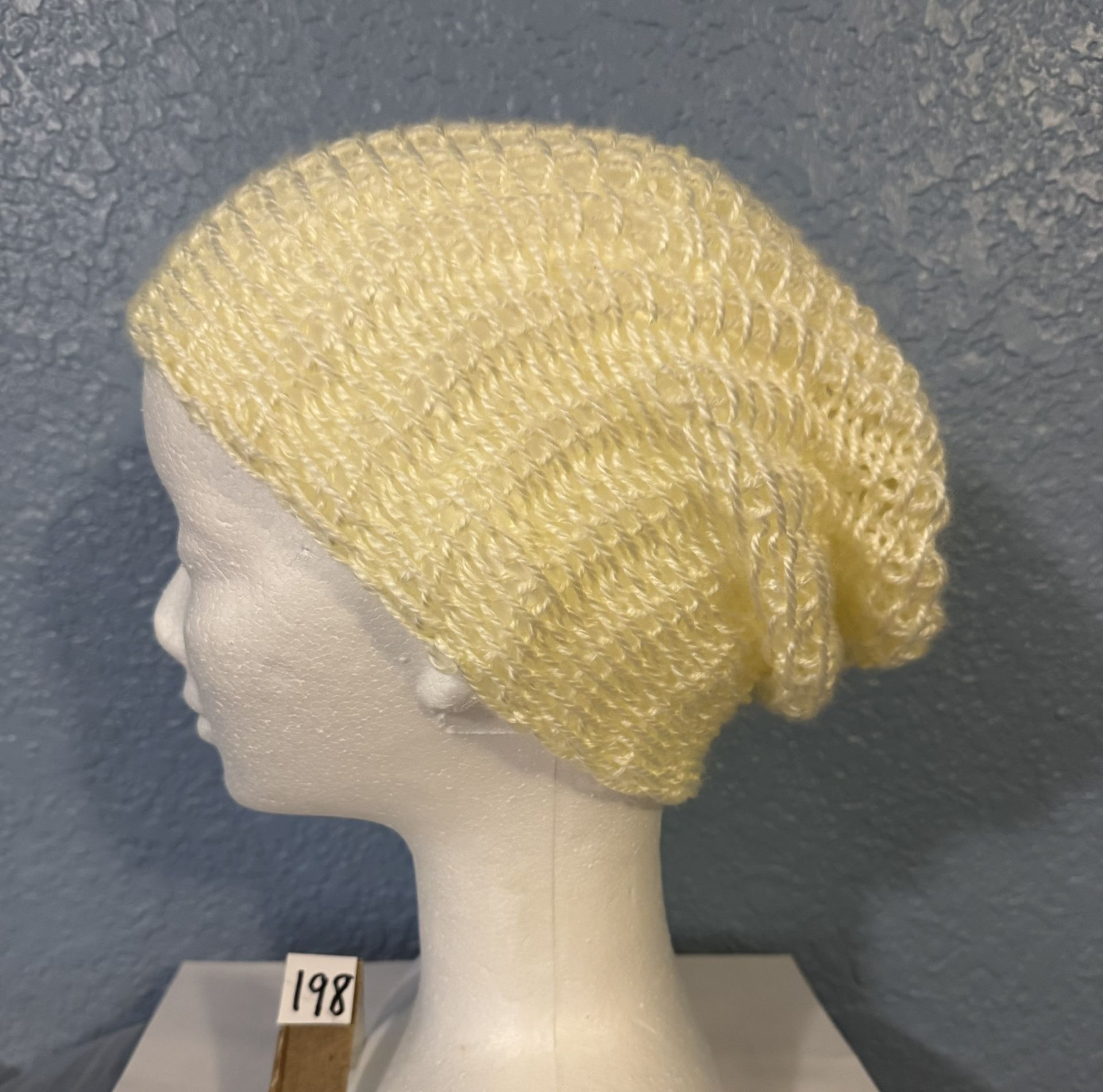 Handmade Knit Lacy Summer Slouchy Hat, Cream Colored