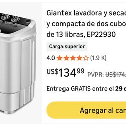 Portable washer and dryer 13 pounds / Lavadora y secadora portátil 13 libras (spin dryer)