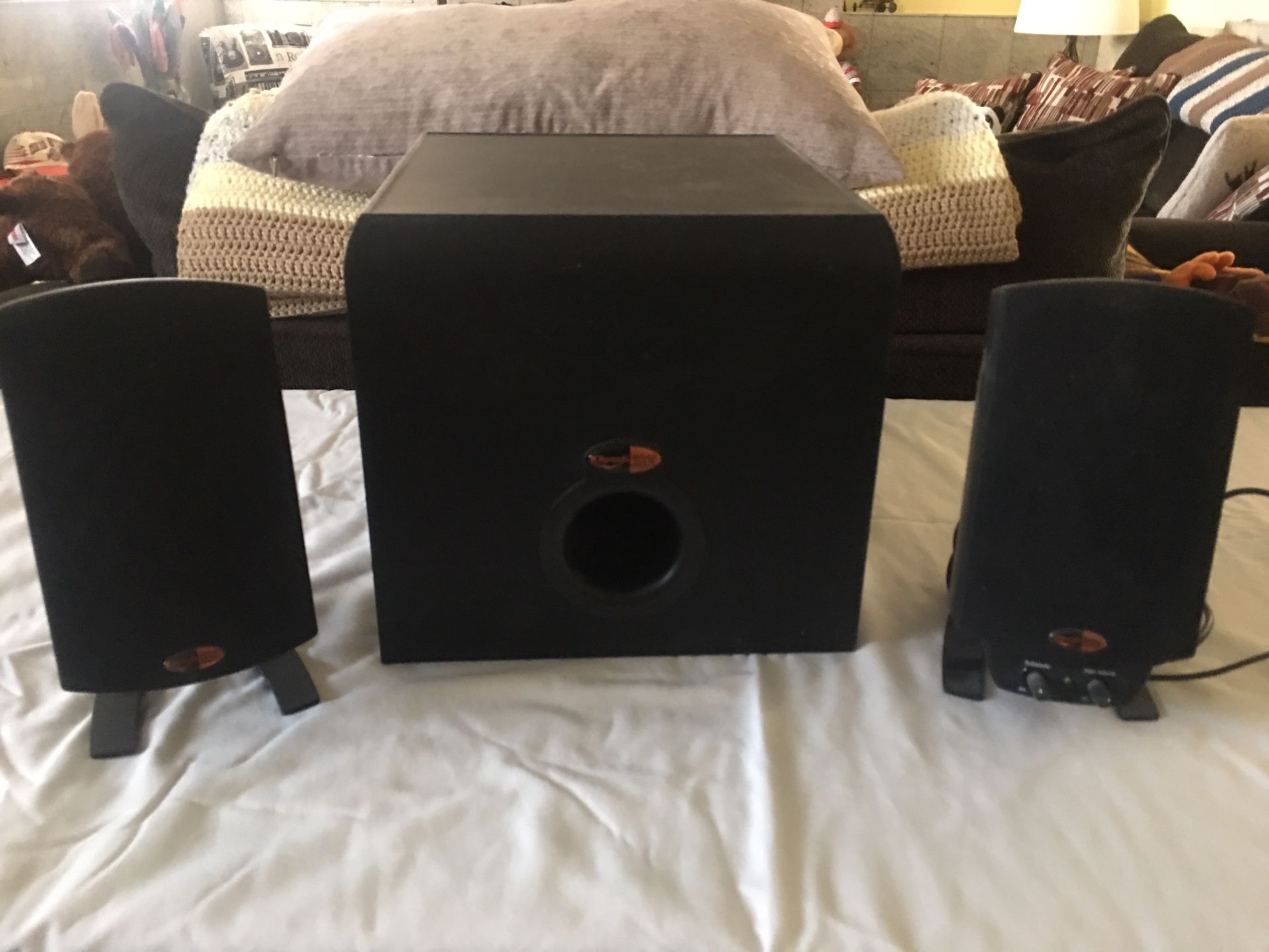 Computer speakers and bass unit.