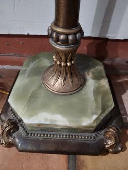 MUST SELL!!! Art Deco Green Onyx & Brass Torchiere Floor Lamp by Artistic Lamp Manufacturing Company Circa 1940s