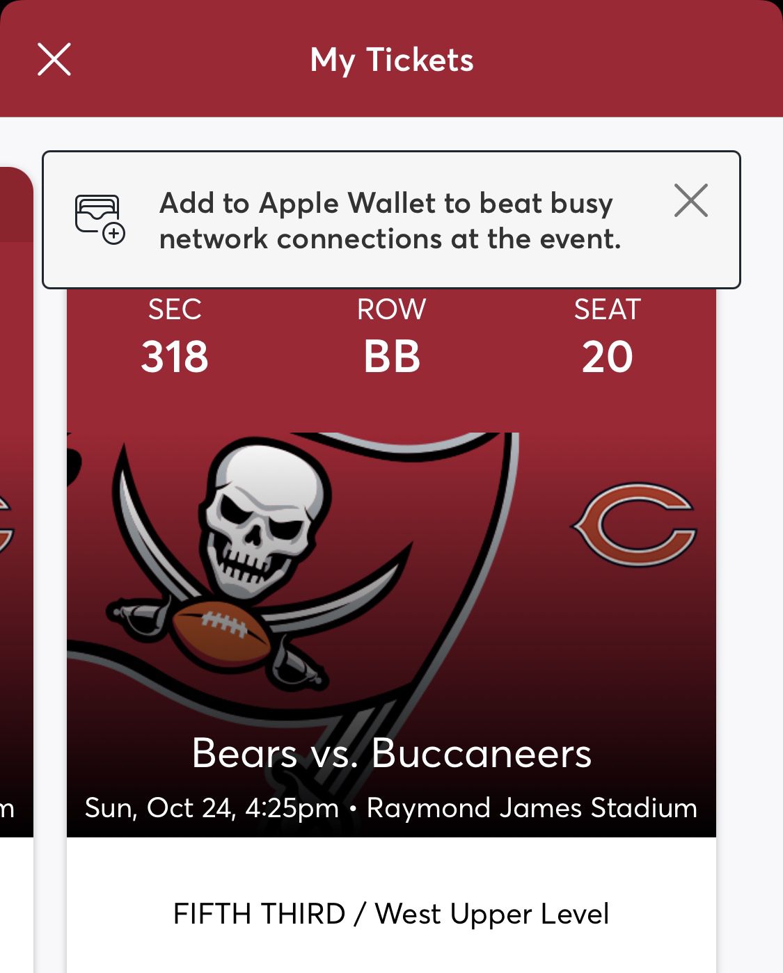 Buccaneers Vs Bears  October 24, 2021 425pm Two tickets!